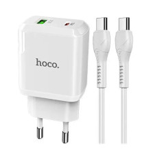 Мережевий зарядний пристрій Hoco N5 (1USB 3A QC3.0 + 1 PD Type-C) White (S25717) + кабель Type-C