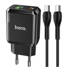 Мережевий зарядний пристрій Hoco N5 (1USB 3A QC3.0 + 1 PD Type-C) Black (S25720) + кабель Type-C