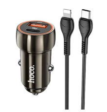 Автомобільний зарядний пристрій Hoco Z46A (1USB 3A 18W QC3.0  + PD 1Type-C 20W) Grey (S25722) + кабель Lightning