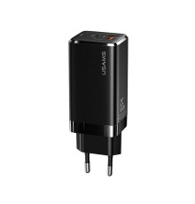Сетевое зарядное устройство Usams US-CC110 (1USB, 2USB Type-C) 65W PD + QC3.0 Black (MTXLOGTL01) + кабель USB-C - Lightning