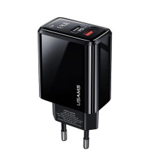 Мережевий зарядний пристрій Usams US-CC133 (1USB, 1USB Type-C) 20W PD + QC3.0 Black (CC133TC01)