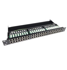 Патч-панель EServer 19" 1U 48 портів, STP, кат.5е (WT-2409-cat 5e) з організатором кабелю ззаду