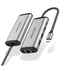 Концентратор Vention USB-C 3-Port, RJ-45, PD, 0.15 m (TGDHB)