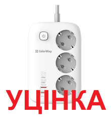 Фільтр живлення ColorWay CW-CHE34PDW GaN3 Pro PD 65W (2USB-A + 2 TYPE-C) 3 розетки, 4 USB, 2 м, білий