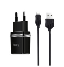 Мережевий зарядний пристрій Hoco C12 Smart 2.4A 2USB Black (S23146) + кабель Lightning