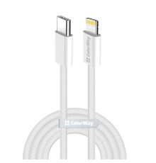 Кабель ColorWay USB Type-C - Lightning (M/M), (braided cotton) (PD Fast Charging 27W), 2 м, Gray (CW-CBPDCL068-GR)