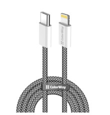 Кабель ColorWay USB Type-C - Lightning (M/M), (braided cotton) (PD Fast Charging 27W), 2 м, Black (CW-CBPDCL068-BK)