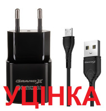 Мережевий зарядний пристрій Grand-X CH-550BM (1xUSB 3.6В-12В/1.5А-3А) Black + кабель MicroUSB
