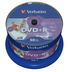 DVD+R Verbatim (43512) 4.7Gb 16X CakeBox 50шт Wide inkjet photo Printable
