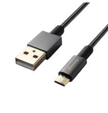 Кабель Grand-X USB - micro USB (M/M), Cu, 2.1A, обплетення метал, 1 м, Black (MM-01)