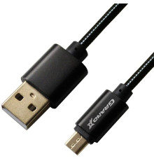 Кабель Grand-X USB - micro USB (M/M), 2.1A, металеве обплетення, 1 м, Black (MM-01B) гіфтбокс з вікном