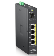 Промисловий комутатор Zyxel RGS100-5P, 4xGE PoE +, 1xSFP, кріплення на стіну / DIN-рейку, IP30, два джерела живлення DC, бюджет PoE 120 Вт, PoE +