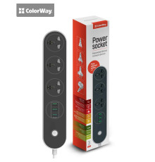 Фільтр живлення СolorWay (CW-CHU33B) 3 розетки, 3xUSB, 1.8м, Black