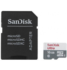 Карта памяти MicroSDHC  16GB UHS-I Class 10 SanDisk Ultra + SD-adapter (SDSQUNS-016G-GN3MA)