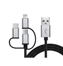 Кабель REAL-EL Premium 3in1 USB - Lightning + micro USB + USB Type-C (M/M), 1 м, чорний (EL123500035)
