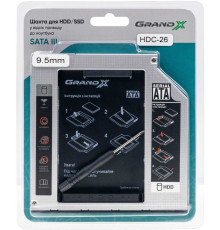 Адаптер Grand-X для підключення HDD 2.5" у відсік приводу ноутбука SATA3 Slim 9.5мм (HDC-26)