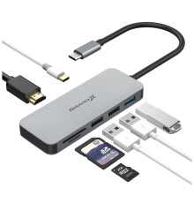 Концентратор USB 3.1 Type-C Grand-X PD Сharging HDMI/3хUSB/Type-C/OTG/CR (SG-512)
