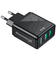 Мережевий зарядний пристрій Grand-X CH-60 (2xUSB 3.1А) Black