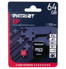 Карта памяти MicroSDXC 64GB UHS-I/U3 Class 10 Patriot EP A1 R90/W80MB/s + SD-adapter (PEF64GEP31MCX)