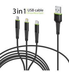 Кабель Intaleo CBFLEXU1 USB - Lightning + micro USB + USB Type-C (M/M), 1.4 м, Black (1283126487521)