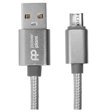 Кабель PowerPlant (CA912339) USB-microUSB, 1м, нейлон, металевий штекер, сірий