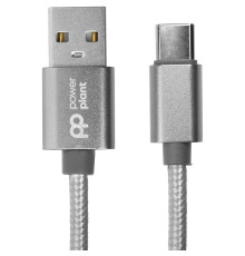 Кабель PowerPlant (CA912346) USB-USB Type-C, 1м, нейлон, металевий штекер, сірий