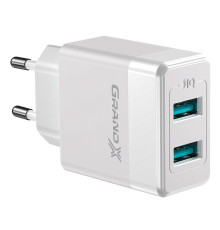 Мережевий зарядний пристрій Grand-X (2xUSB 2.4А) White (CH-50W)