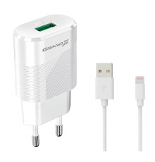 Мережевий зарядний пристрій Grand-X CH-17WL (1xUSB 2.1А) White + кабель Lightning