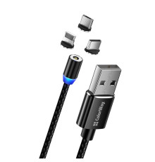 Кабель ColorWay Magnetic USB - Lightning + micro USB + USB Type-C (M/M), 2.4 А, 1 м, Black (CW-CBUU020-BK)