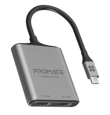 Адаптер Promate USB Type-C - 2xHDMI (M/F) MediaLink-H2 Grey