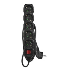 Фильтр питания Emos (PC1521R) с выключателем, 5 розеток, 1.5м, Black
