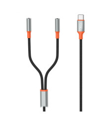 Кабель XO AUX 2х3.5 мм - USB Type-C (F/M), 1 м, Black (NB-R269B.black)