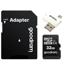 Карта памяти MicroSDHC  32GB UHS-I Class 10 Goodram + SD-adapter + OTG Card reader (M1A4-0320R12)