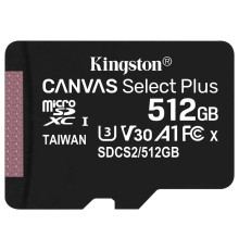Карта пам`яті MicroSDXC 512GB UHS-I/U3 Class 10 Kingston Canvas Select Plus R100/W85MB/s (SDCS2/512GBSP)