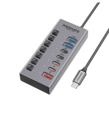 Концентратор USB Type-C Promate Gegahub-10G 7 in 1 Grey (gegahub-10g)