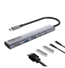 Концентратор USB Type-C Promate LinkHub-5x 5 in 1 Grey (linkhub-5x)