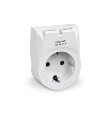 Мережевий зарядний пристрій з розеткою REAL-EL CS-25 (2USB, 2.1A) White