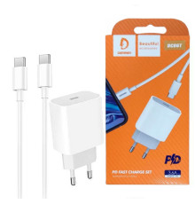 Сетевое зарядное устройство Denmen DC06 (1USB 3.6A) PD20W+QC3.0 White (DM-DC06T-WH) + кабель USB Type-C