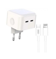 Мережевий зарядний пристрій XO L102 (2USB-Cх3A) QC3.0 White (XO-L102i-WH) + кабель Lightning