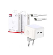 Сетевое зарядное устройство XO L102 (2USB-Cх3A) QC3.0 White (XO-L102c-WH) + кабель USB Type-C