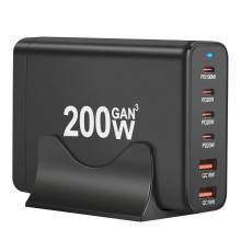 Мережевий зарядний пристрій XoKo QC-220 (6USB) Gan3 220W Black (QC-220)